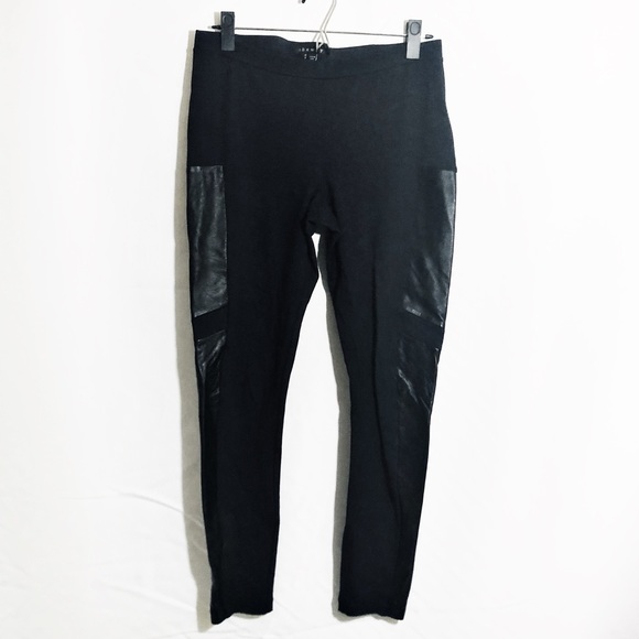 THEORY black high waisted legging leather detail - Picture 2 of 5